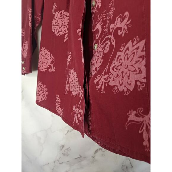 Columbia Shirt Womens XL Red Pink Button Up Front Floral Collared Cotton Tiki - Picture 3 of 7